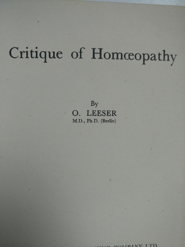 Critique Of Homeopathy. Leeser