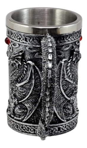 Imagen 5 de 5 de Taza Tazón Xl Silver Celta Dragón Acero Inoxidable 550 Ml