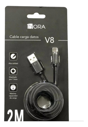 Cable 2mts V8 Microusb Android Datos Carga Rápida 1hora