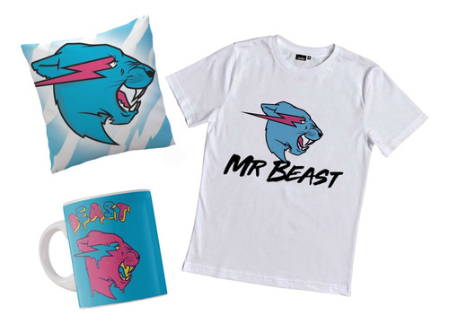 Remera Mrbeast Youtuber Mr Beast Combo Con Taza Y Almohada