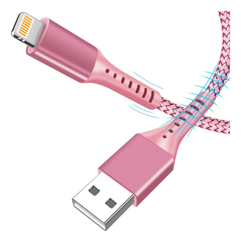 Mfi - Cargador De iPhone Rosa De 10 Pies, Paquete De 3 Cable