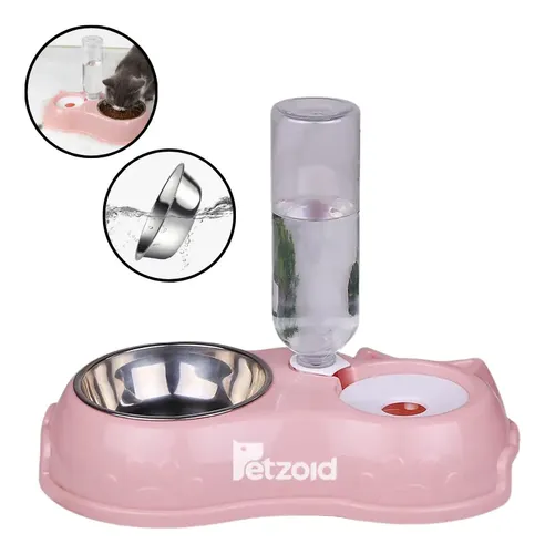 Comedouro E Bebedouro Automático Para Cães E Gatos Filhotes Cor R...