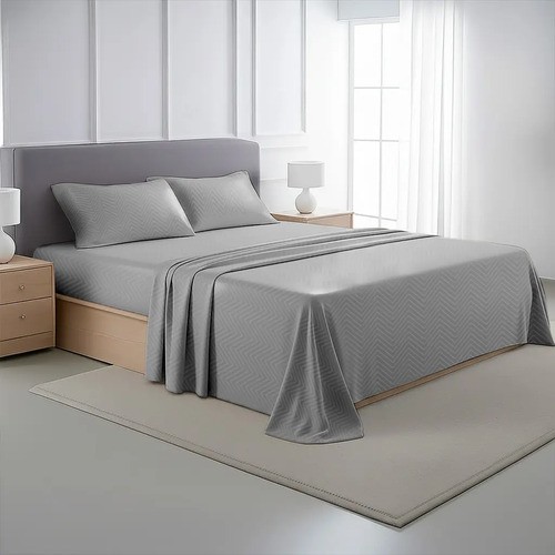 Juego De Sábanas King Size 100% Microfibra Pierre Cardin Gris Zigzag
