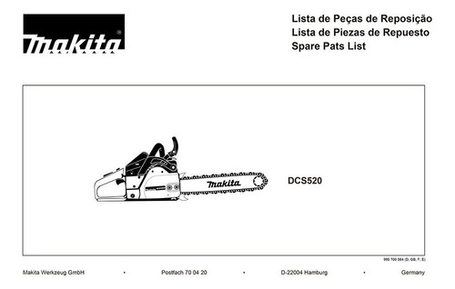 Vista Explodida Motosserra Dcs520 - Makita