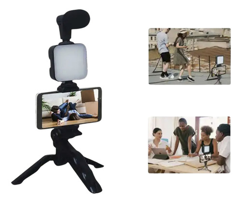 Kit Vlog Celular Vlog For iPhone Tripie Luz Y Microfono