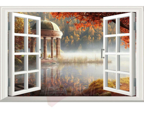 Vinilo Ventana Paisaje Lago Bosque Lago Vps4 150x100