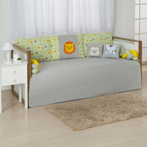 Kit Enxoval Bicama Cama Baba Floresta Safari Amarelo E Cinza