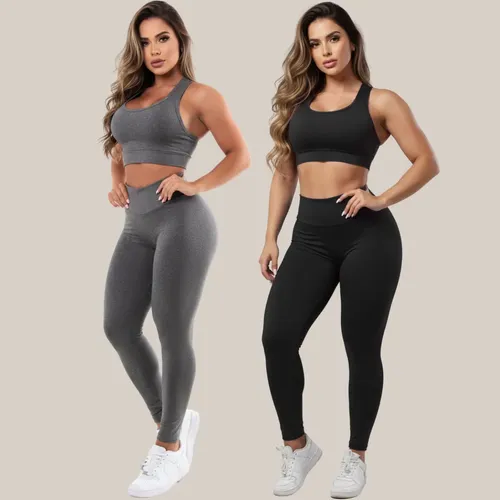 Kit 2 Conjuntos Calça Legging e Top Roupas Feminina Academia