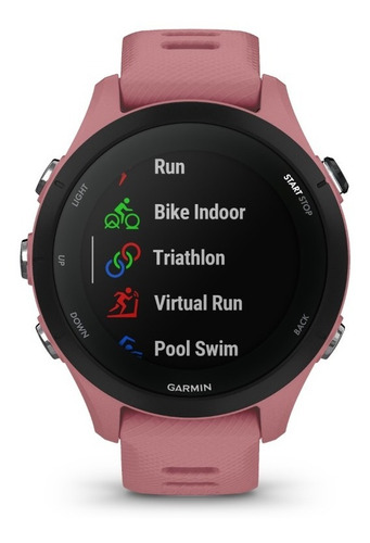 Relógio inteligente Garmin Forerunner 255s Triathlon, pequena, cor de moldura rosa claro