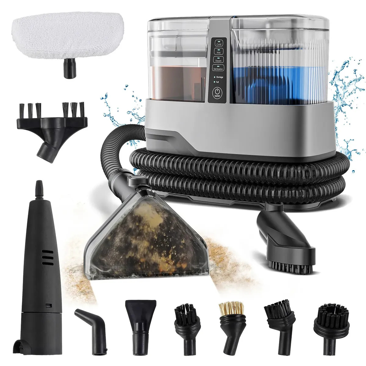 Aspiradora Lava Tapiz Multiuso para Hogar, Alfombra, Tapicería, Sofá y Colchón | 4 Modos: Agua Fría, Agua Caliente, Vapor y Desinfección Alta Temperatura, 1800W, Succión 17KPa Vida Buenas