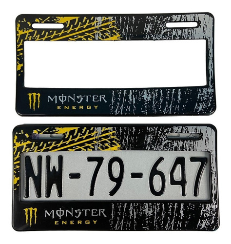 Par De Portaplacas Plastico Generico Monster Energy Amarillo