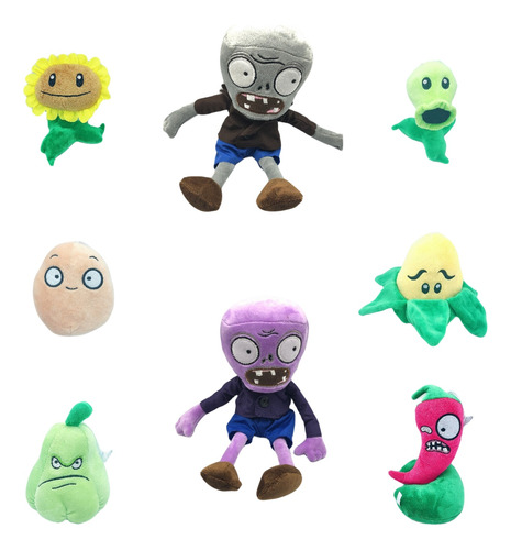 Set De 8 Peluches De Zombies Y Plantas De 30 Cm De Largo