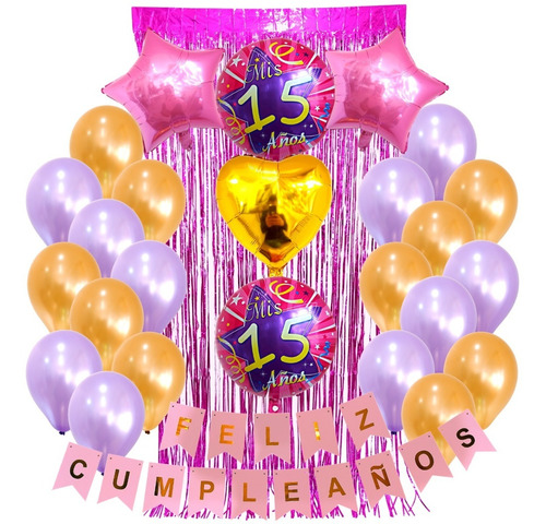 Combo Kit Globos Deco Fiesta Mis 15 N°5 