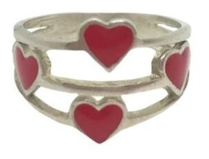 Imagen 1 de 7 de Anillo De Plata 925 Esmaltado Corazones