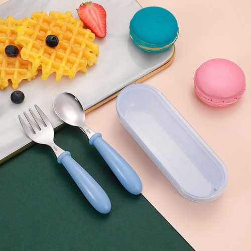 Soku Tenedor Cuchara Niños P/ Lonche Cubiertos Personalizado Color Celeste