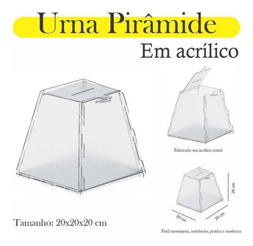 Urna Acrílico Sorteio Caixa Sugestões Pirâmide Cofre 20x20cm