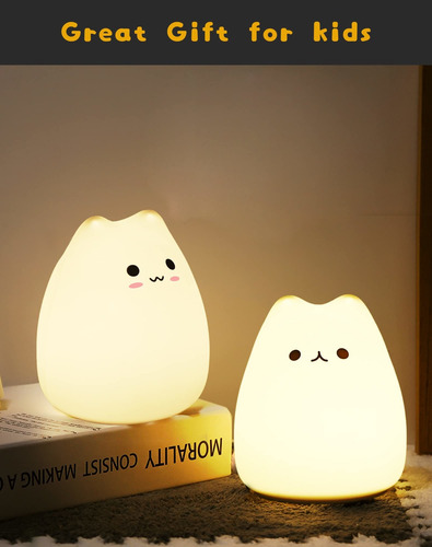 Luz Nocturna Led Con Forma De Gato De Silicona Multicolor