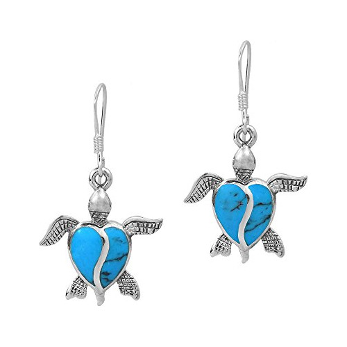 Love Life Sea Turtle Heart Simulated Turquoise.925 Sterling 