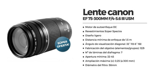 Objetivo Lente Canon Ef 75-300mm F/4-5.6 Iii T3i T2i 40d
