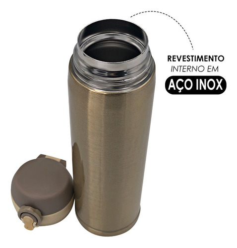 Garrafa Isotérmica 500ml Com Tampa Plástica Fosca Com Trava Cor Dourado