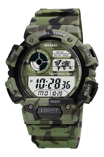 Reloj Skmei Militar 1723 Camuflaje Verde Digital Hora Doble