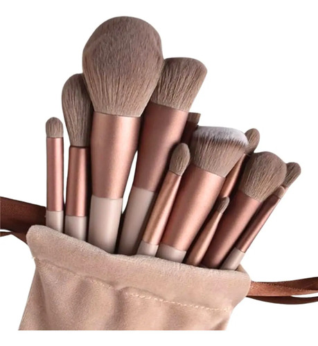 Kit Pincel De Maquiagem Com 13 Unidades Sombra Blush Cor Marrom