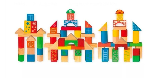 Kidz Time Premium Cubeta De Bloques De Madera 100 Piezas.