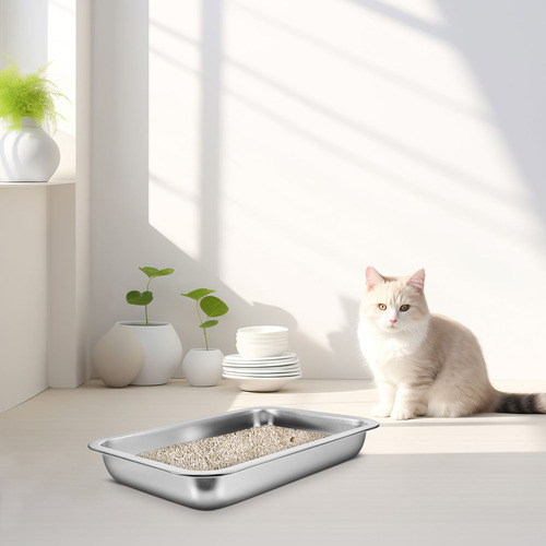 Caja De Arena Para Gatos De Acero Inoxidable, Bandeja Grande