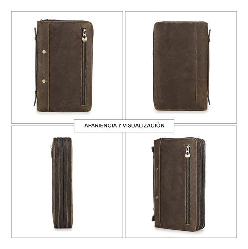 Contact's Clutch Hombre Bolso De Mano Con Bloqueo Rfid Café Cuero Crazy Horse