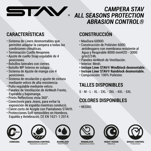 Imagen 10 de 10 de Campera Moto Stav All Seasons Protection Abrassion Control