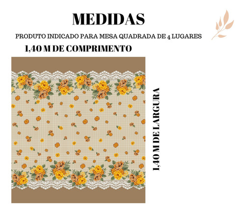 Toalha De Mesa 4 Lugares Quadrada Premium Linhão 1,40x1,40m Cor Floral Renda