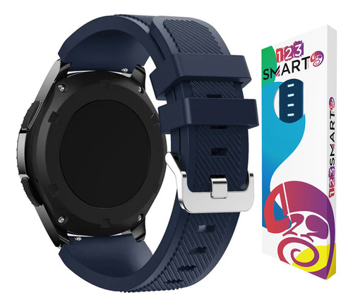 Pulseira De Silicone Fivela Prata Marca 123smart 22mm Compativel Com Samsung Galaxy Watch 46mm R800 Gear S3 Classic Frontier Galaxy Watch 3 45mm Gear 2 Hitwear Psw02pm Gt 2 Gt 3 Gt 4 46mm Azul Marinho