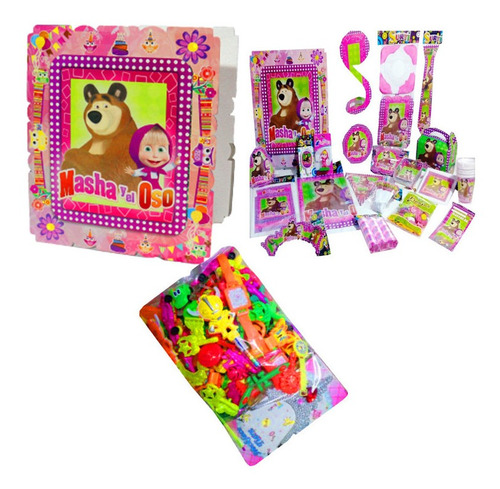 Kit Decoración Piñata Relleno Masha Y El Oso X36 + Regalo