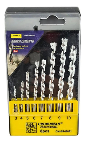 Kit Set Juego Brocas Para Cemento Concreto 8 Piezas Crownman