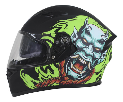 Casco Cerrado R7 Racing Painless Demon Ngo/vde Fluo/aquamate