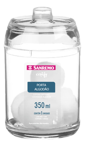 Porta Algodon Transparente 350ml Sanremo