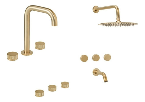 Grifería Baño Completo Fabric Gold Ducha+lavatorio+bidet Oro