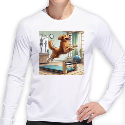 Remera Hombre Ml Perro Haciendo Deporte En Casa Dibujo