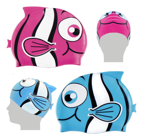 Kit 2 Toucas De Natação Infantil Peixinho Rosa E Azul