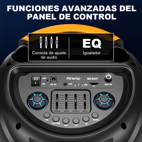 Bocinas Bluetooth Recargables Portátil 50w Led Grandes Bafle Negro