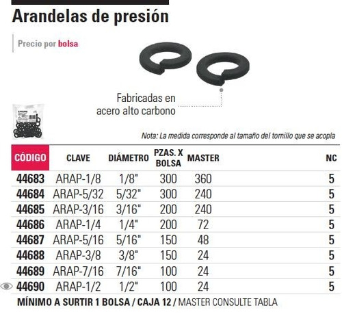 Imagen 3 de 5 de Arandela De Presion 3/16' Fiero 44685