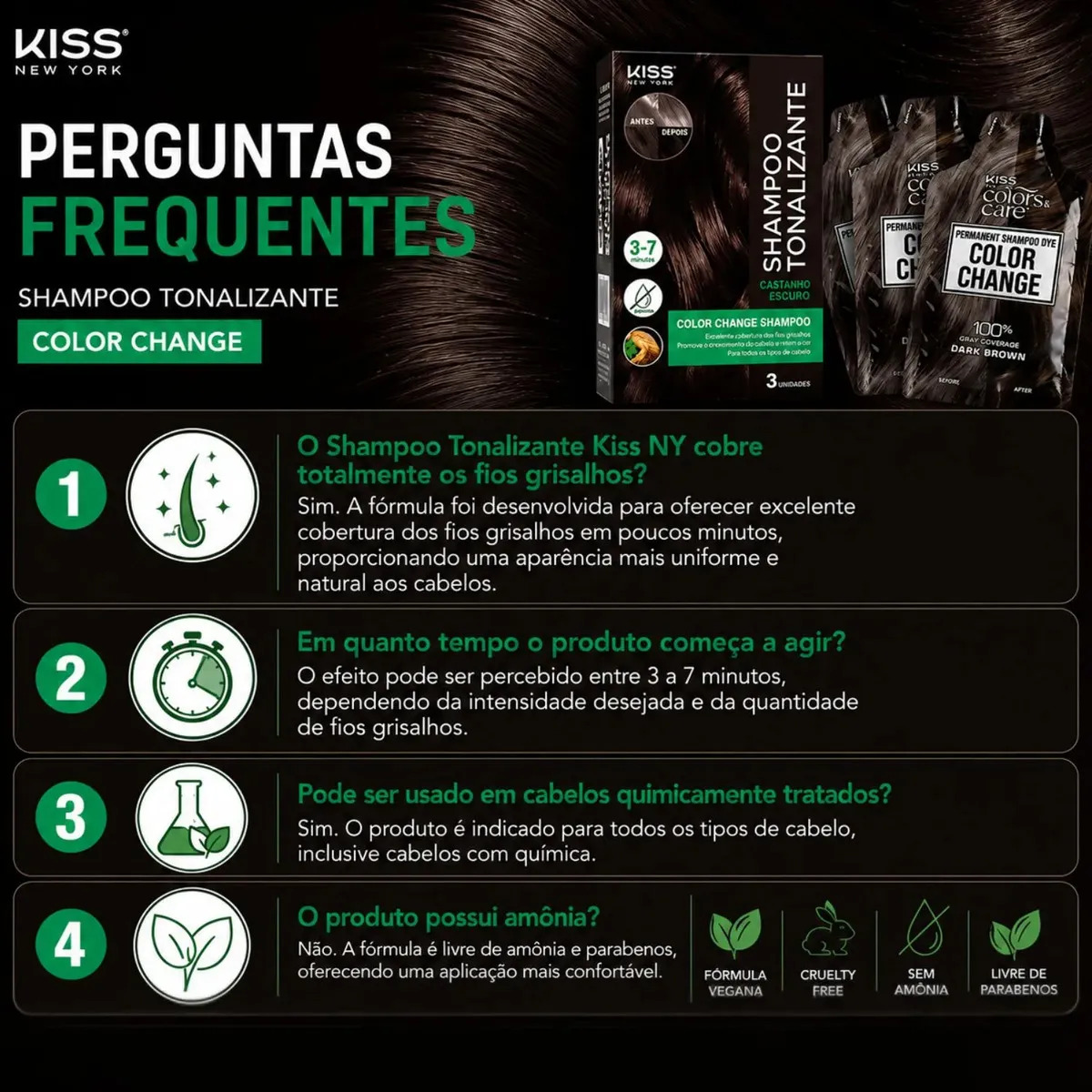 Kiss Shampoo Tonalizante Color Change Castanho Escuro Kissnewyork — miniatura 6