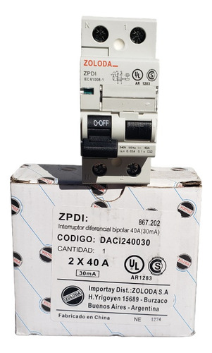 Disyuntor Diferencial 2x40a 30ma Zoloda Daci240030