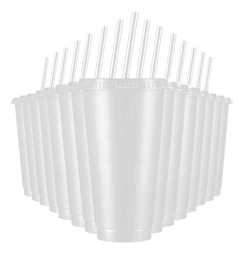 Vasos Reutilizables De 24 Oz Con Tapa Y Popote, 15 Piezas Color Transparente