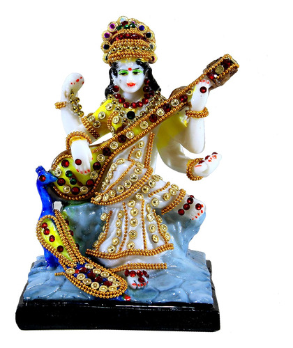 Escultura De Resina De Saraswati 28 Cm Multicolor