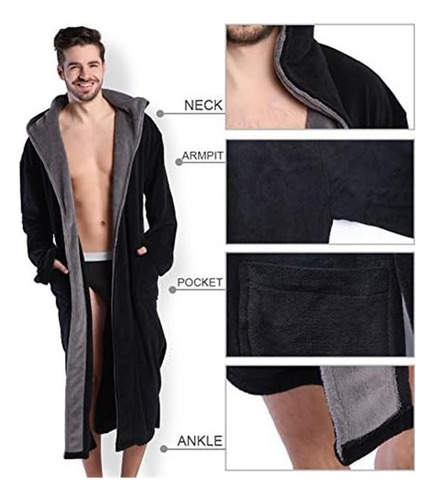 Albornoz De Longitud Completa Para Spa Suave Negro Con Capuc