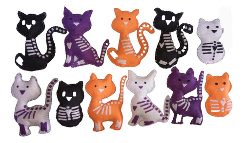 Decoración Gatos De Día De Muertos-halloween Pack-5 Fieltro