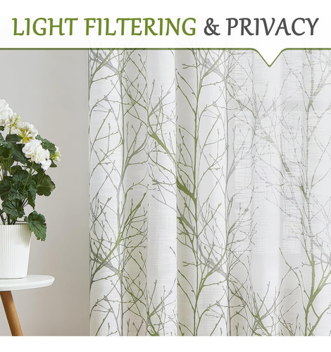Cortinas De Lino Semitransparentes, Verde Salvia Y Blanco