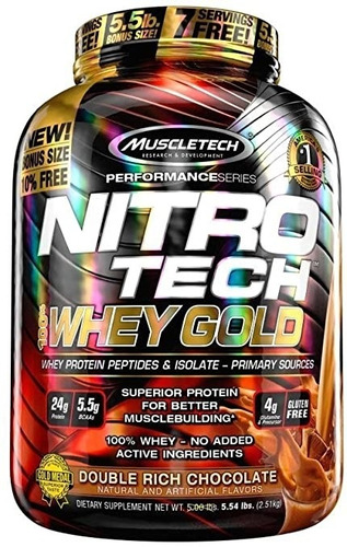 Suplemento en polvo MuscleTech Nitro Tech 100% Whey Gold proteína sabor double rich chocolate en pote de 2.27kg