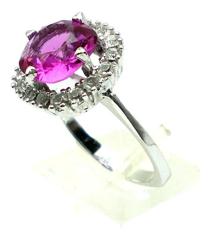 Anillo De Plata 925 Zafiro Rosa Y Circones